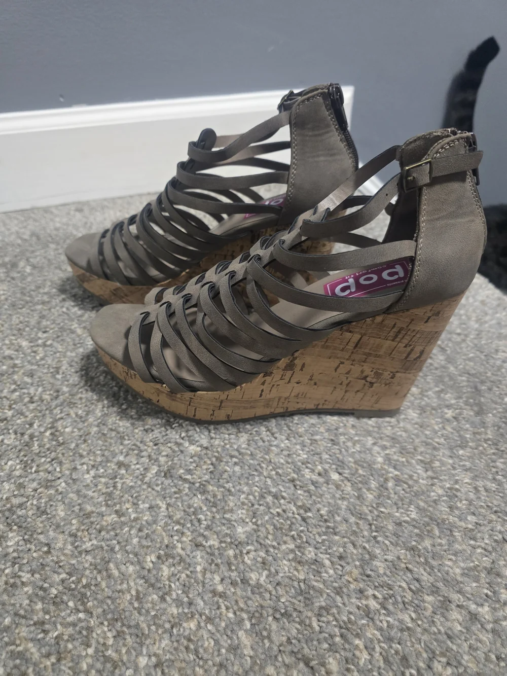 Pop Olive-Taupe Strappy Cork Wedge Sandals